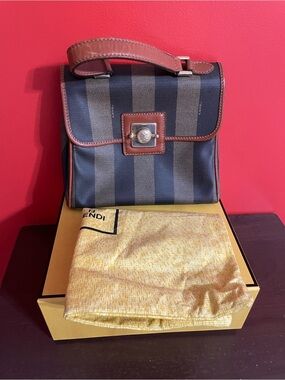 Fendi Small Top-Handle Bag in Black & Brown Stripes